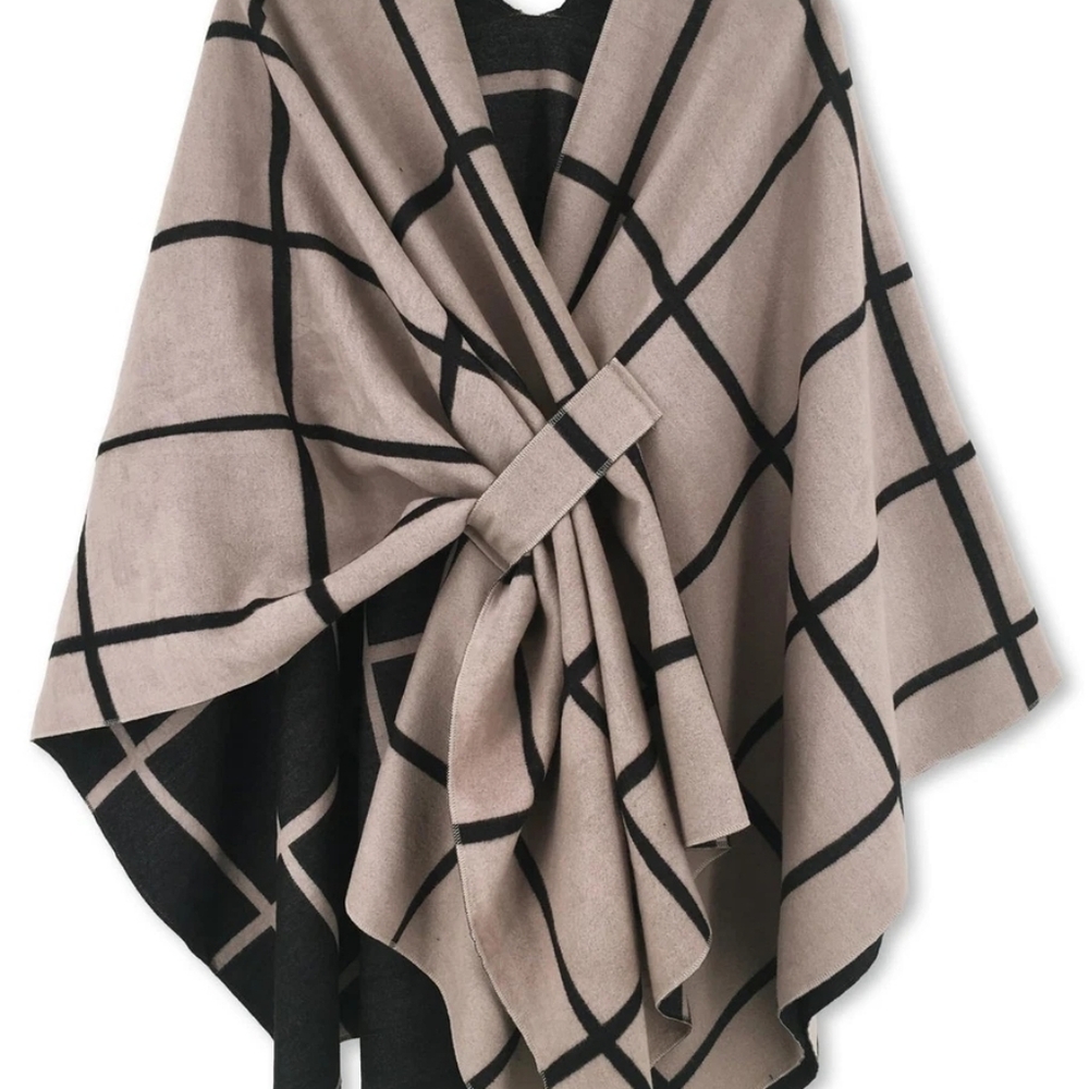 Chic Black and Cream Checkered Women's Cape
